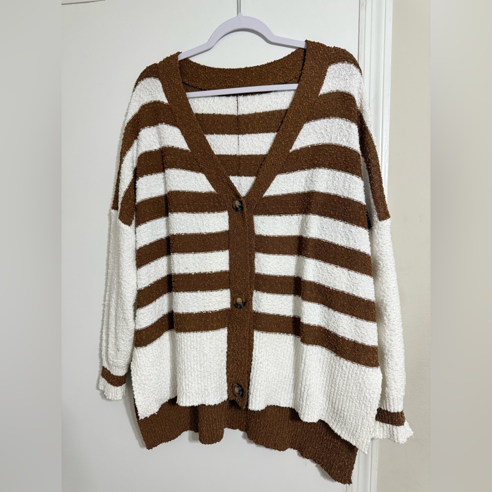 SHEIN Brown and White Striped Cardigan